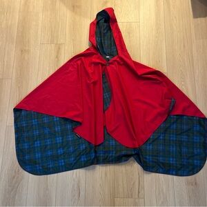 Raincaper Red Hooded Rain Cape with Plaid Reversible Option Jacket